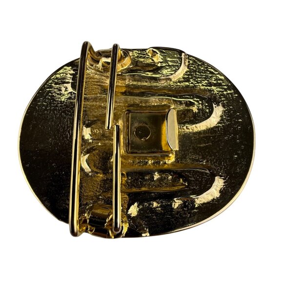 Vintage Oval Enamel Belt Buckle Gold & Cream Abstract Design - Picture 3 of 5